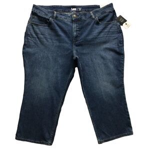Lee Womens Jeans siz 24W new nwt Medium Wash Capris Cropped Cotton Denim Stretch